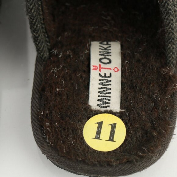 Minnetonka Mens Slipper Size 11 Dark Gray Wool Ghingham Plaid Sherpa Lined Shoe - Picture 8 of 12